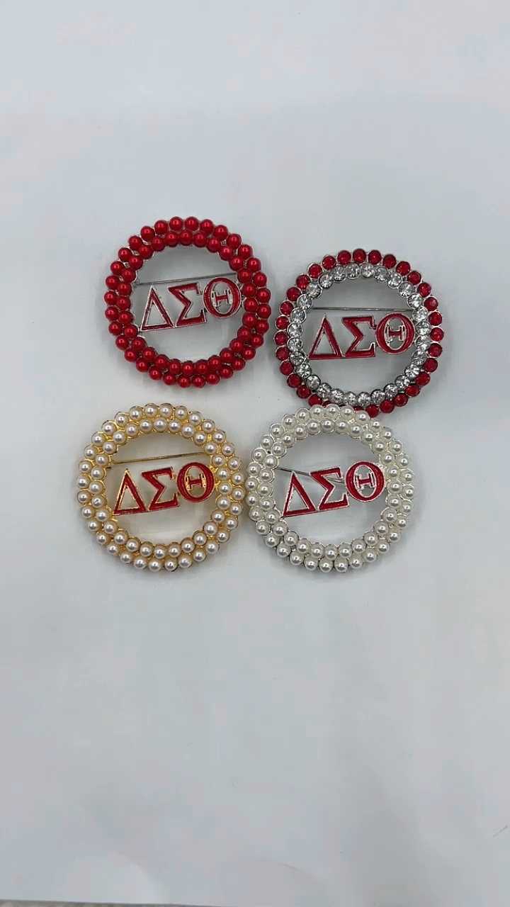 Red Rhinestones Pearls Triangle Delta Sorority Pyramid Dst Symbol