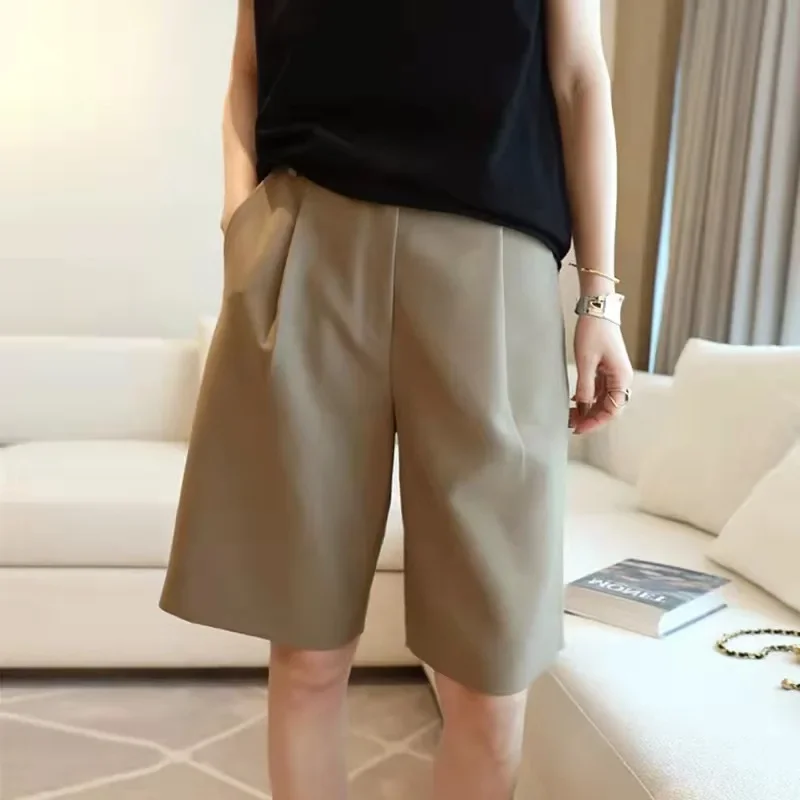 Large Size Women's Shorts Women's Summer Loose Thin Chubby Sister Large Size High Waist Slimming Khaki Suit Pants
