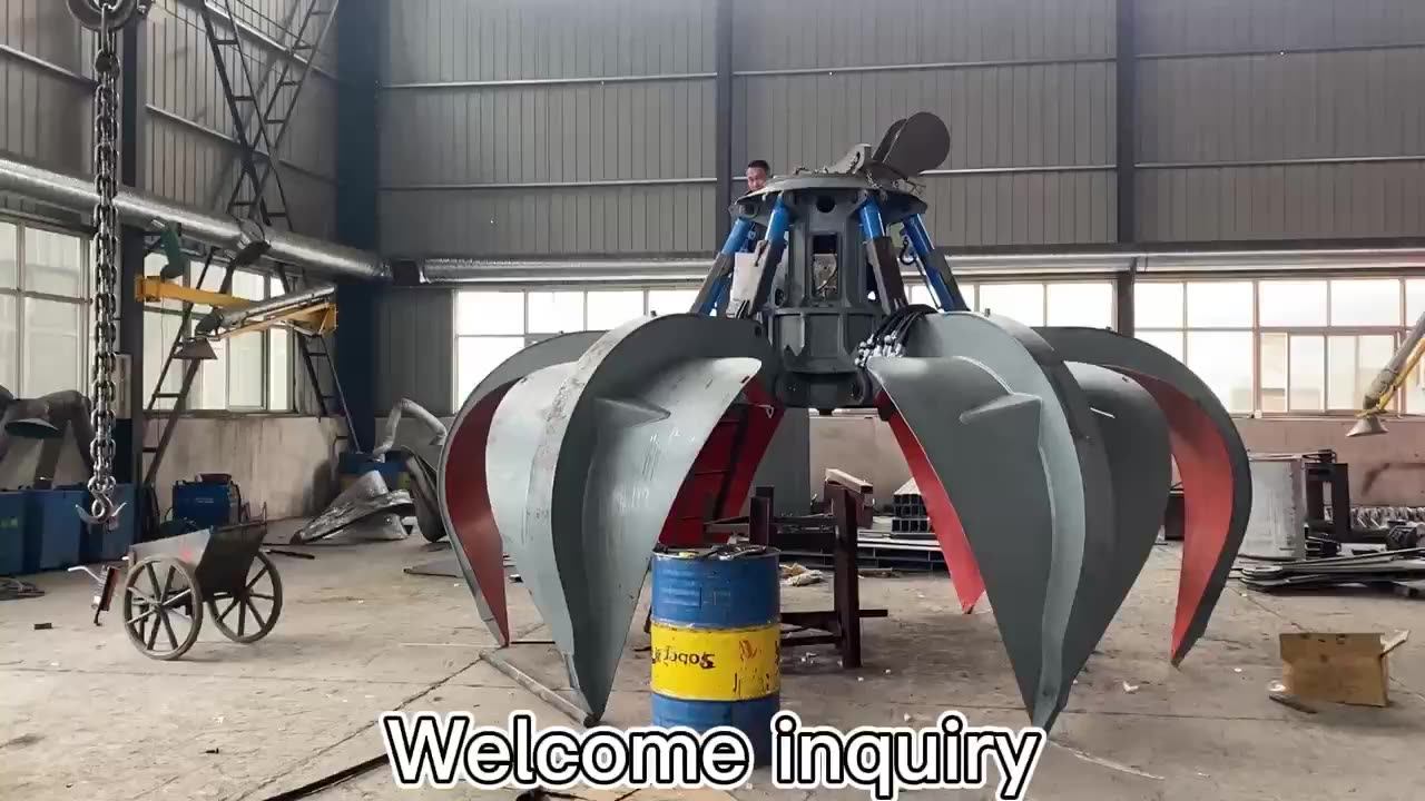 Hydraulic Orange Peel Grapple Rotary Scrap Grapple 4 Tines Steel Loose