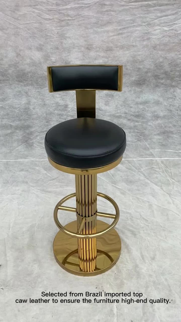 Modern Luxury Bar Stools With Backrest For Kitchen Gold Metal Swivel