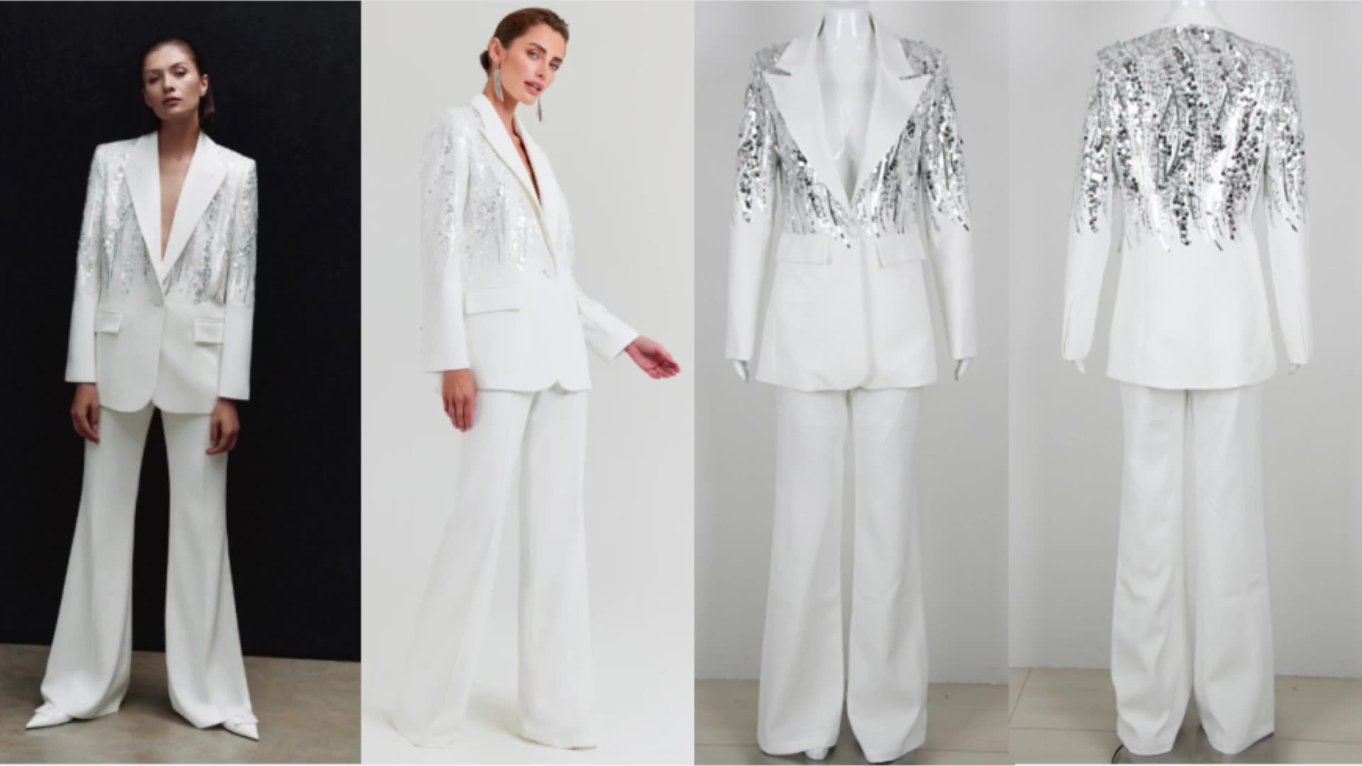 New Arrival Elegant Lady Office Sets Shining Sequin Blazer And Pants