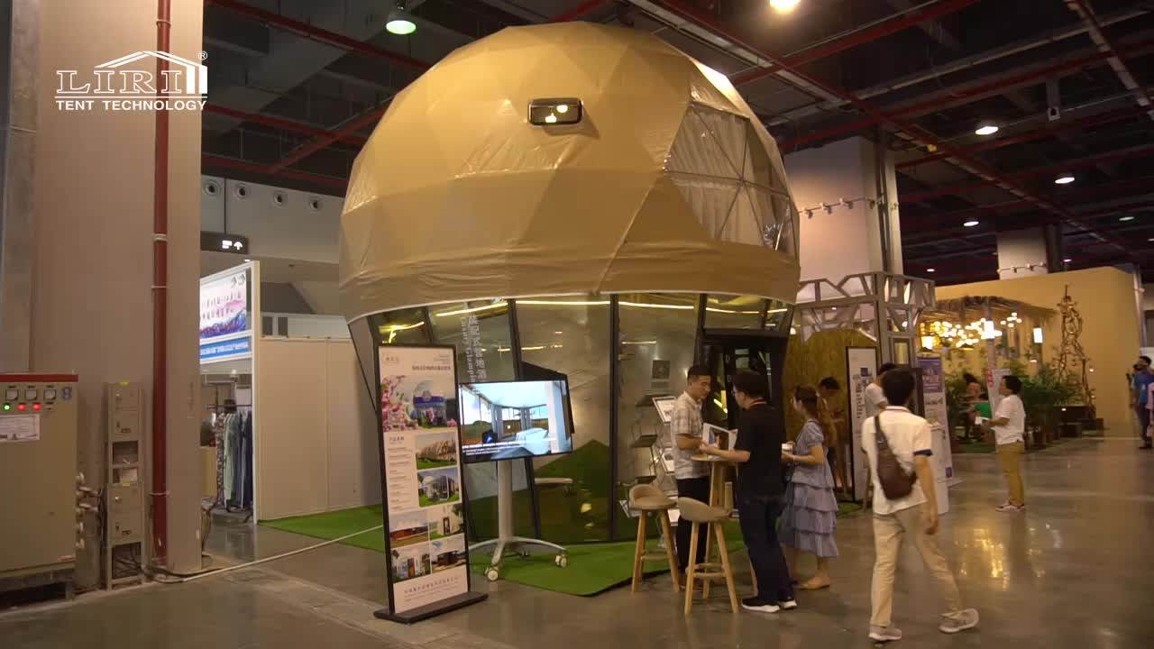 Yellow Sand Outdoor Steel Frame Double Spherical Geodesic Dome Glamping
