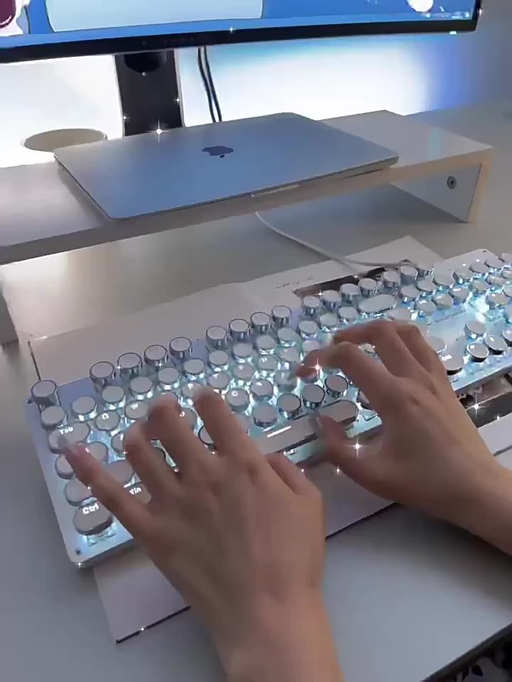 Typewriter Style Mechanical Gaming Keyboard Pink Retro Punk Gaming