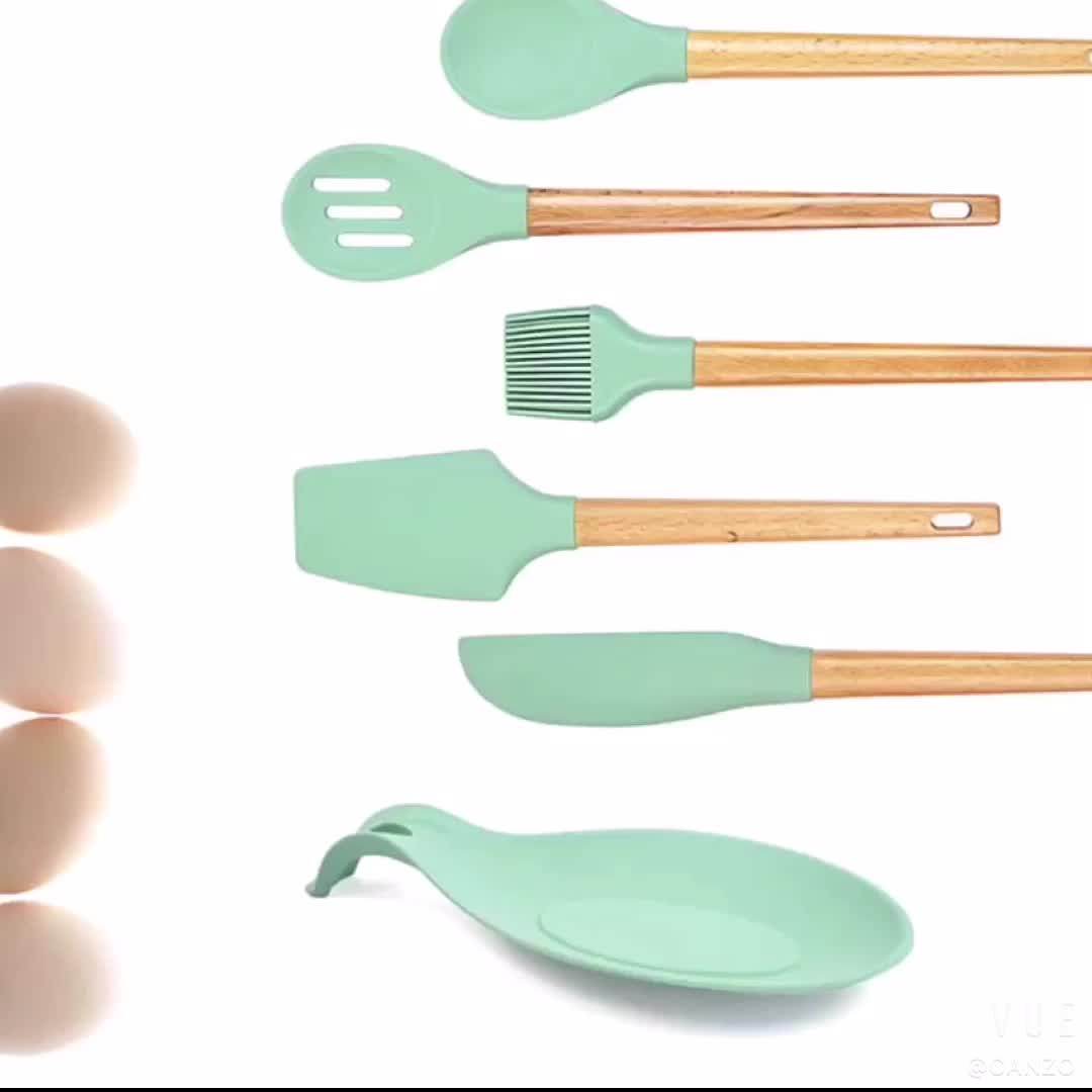 6 Pcs Baking Utensils Set / Beech Wood & Silicone Cooking / Pastry