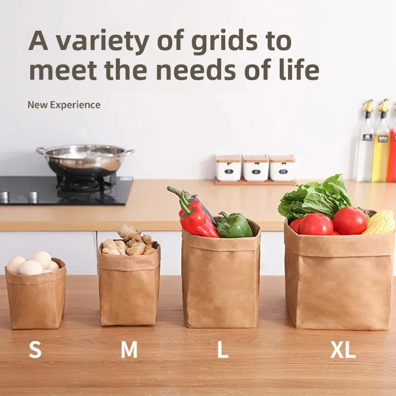 Thickened Washable Kraft Paper Storage Bag Refrigerator Kitchen Bedroom Flower Pot Storage Finishing Paper Bag ins Storage Bag