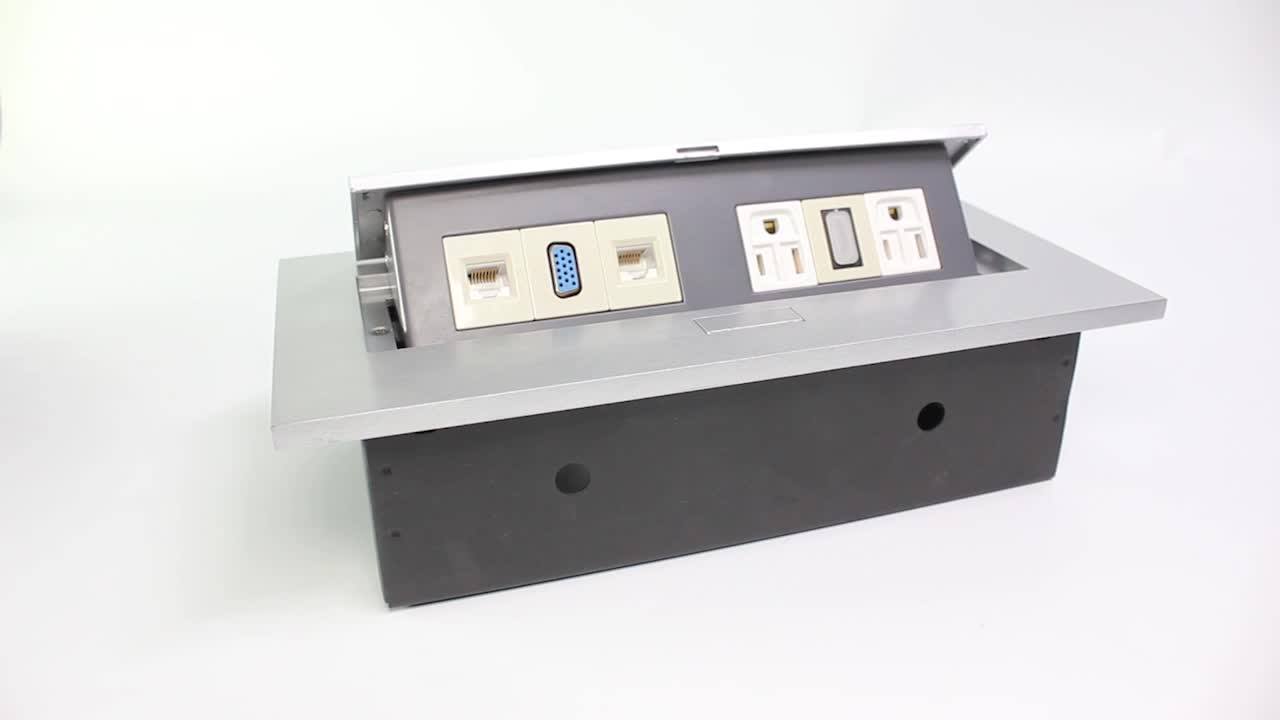 3 Outlets Push To Open Panel Mounted Hydraulic Damped Type Multifunctional Aluminum Desktop