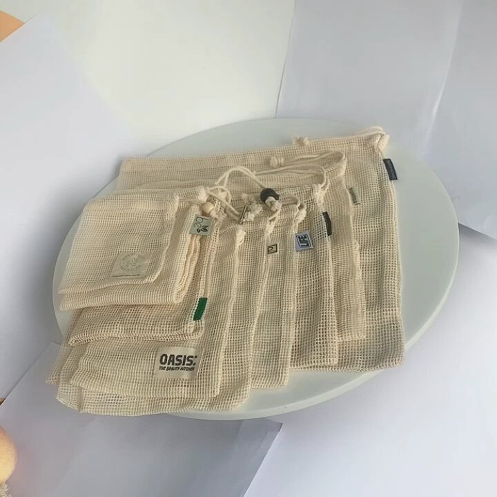 2021 Eco Friendly Reusable Organic Cotton Produce Drawstring Bag Cotton Mesh Bags For Fruits And