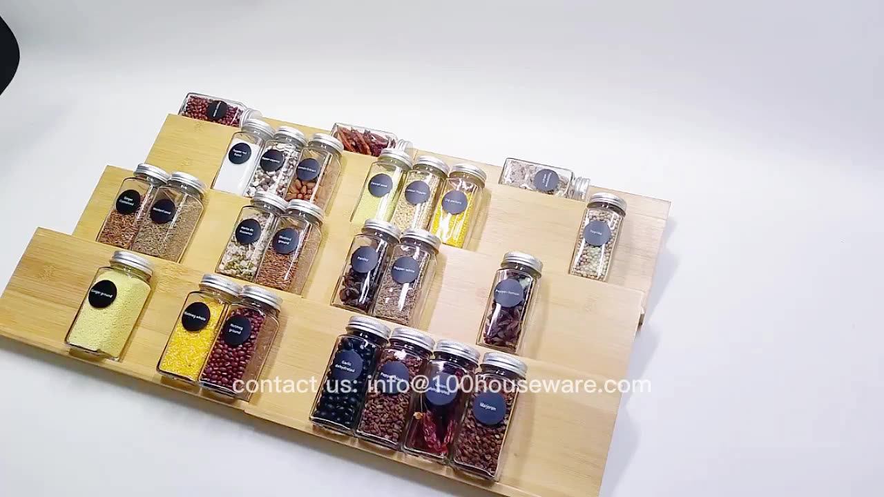 Bamboo Wooden Expandable Spice Drawer Organizer For 24 Or 48 Or 64