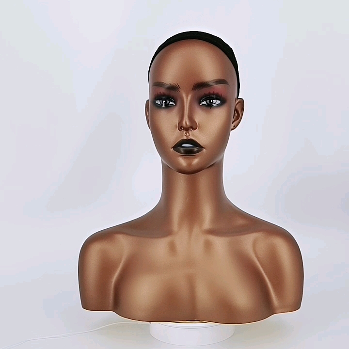 Realistic African American Shinning Mannequin Head Wig Shiny Mannequin