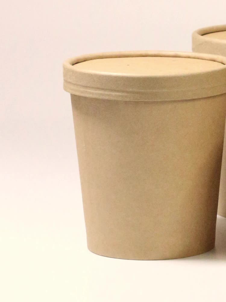 Disposable kraft paper bowl Round packed lunch box thickened with lid Commercial fast food delivery porridge cup High pot salad bowl