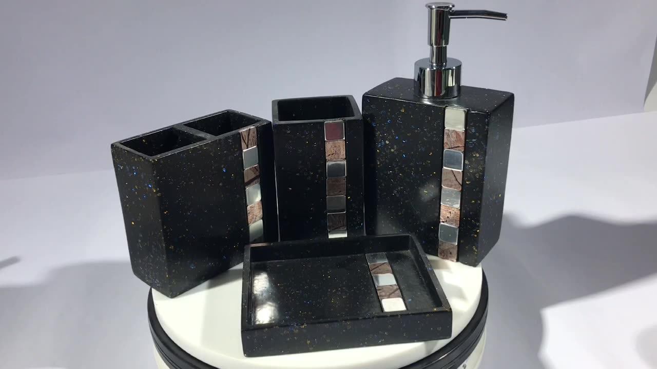 Black Marble Effect Modern Hotel Resin Bathroom Accessories Set Buy