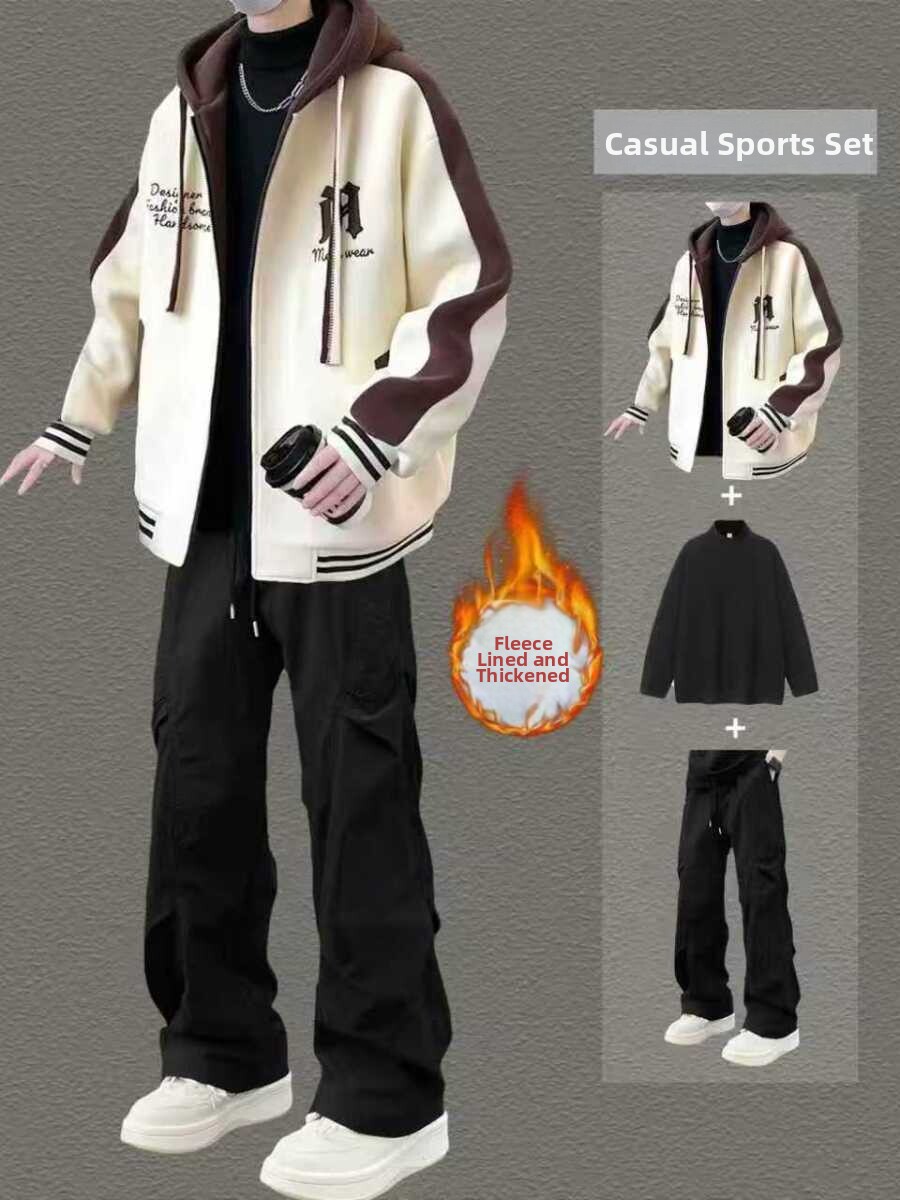 2026 Spring and Autumn New Casual Sports Suit Men's Hooded Sweatshirt Youth Trendy Handsome Men's Clothing Complete Set