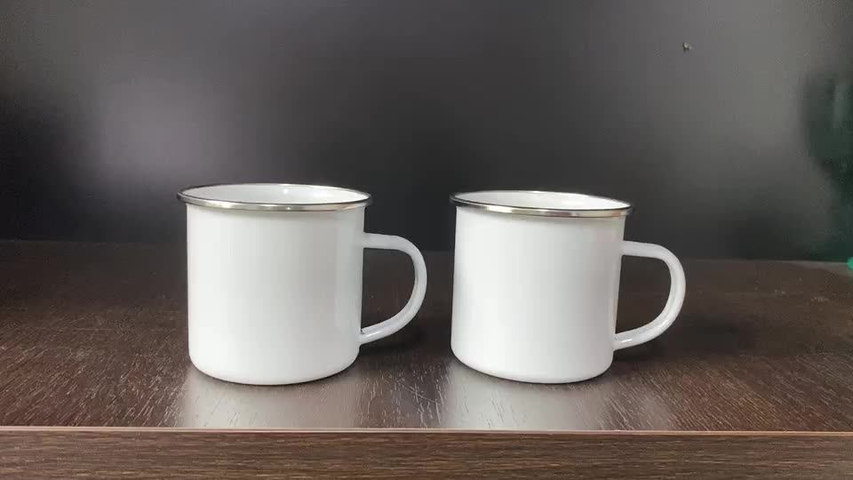 11oz 12oz Enamel Camping Tin Sublimation Blank Mugs For White Sublimation Transfer With Handle