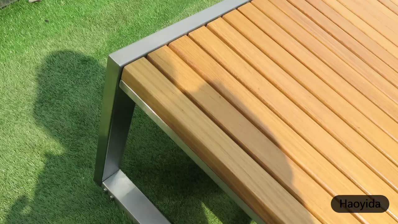 Stainless Steel Wood Backless Benches / Made In China Shopping Mall Wood Metal Slats Indoor