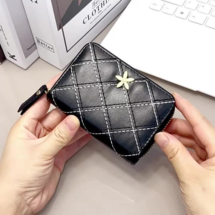 Luxury Women Diamond Plaid Wallet Short Cheap PU Leather Money Bag  Multi-card Card Holders Lady Purse Zipper Wallet