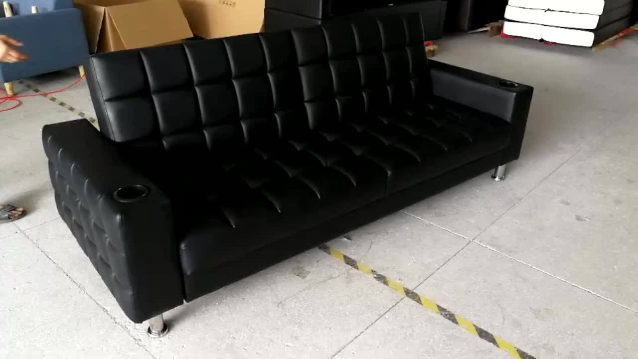 2020 Latest Design Black Folding Leather Couch With Function Of Sofa