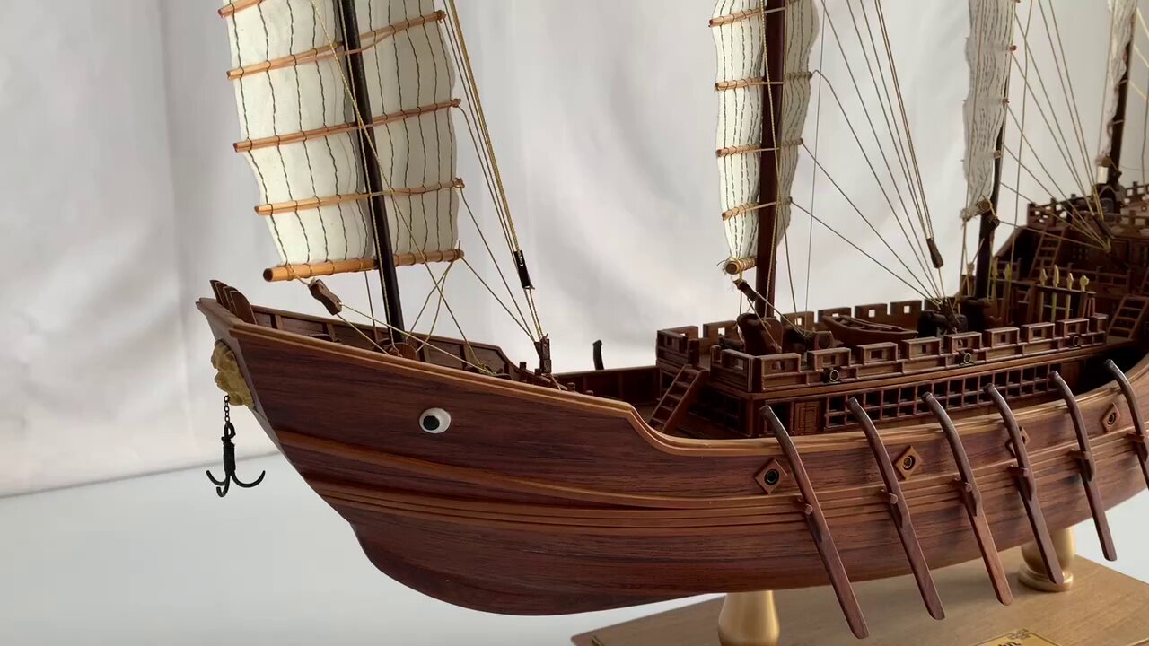 帆船模型 仿真木质郑和号帆船模型成品，中国明代高端全手工船模摆件！这艘“大明
