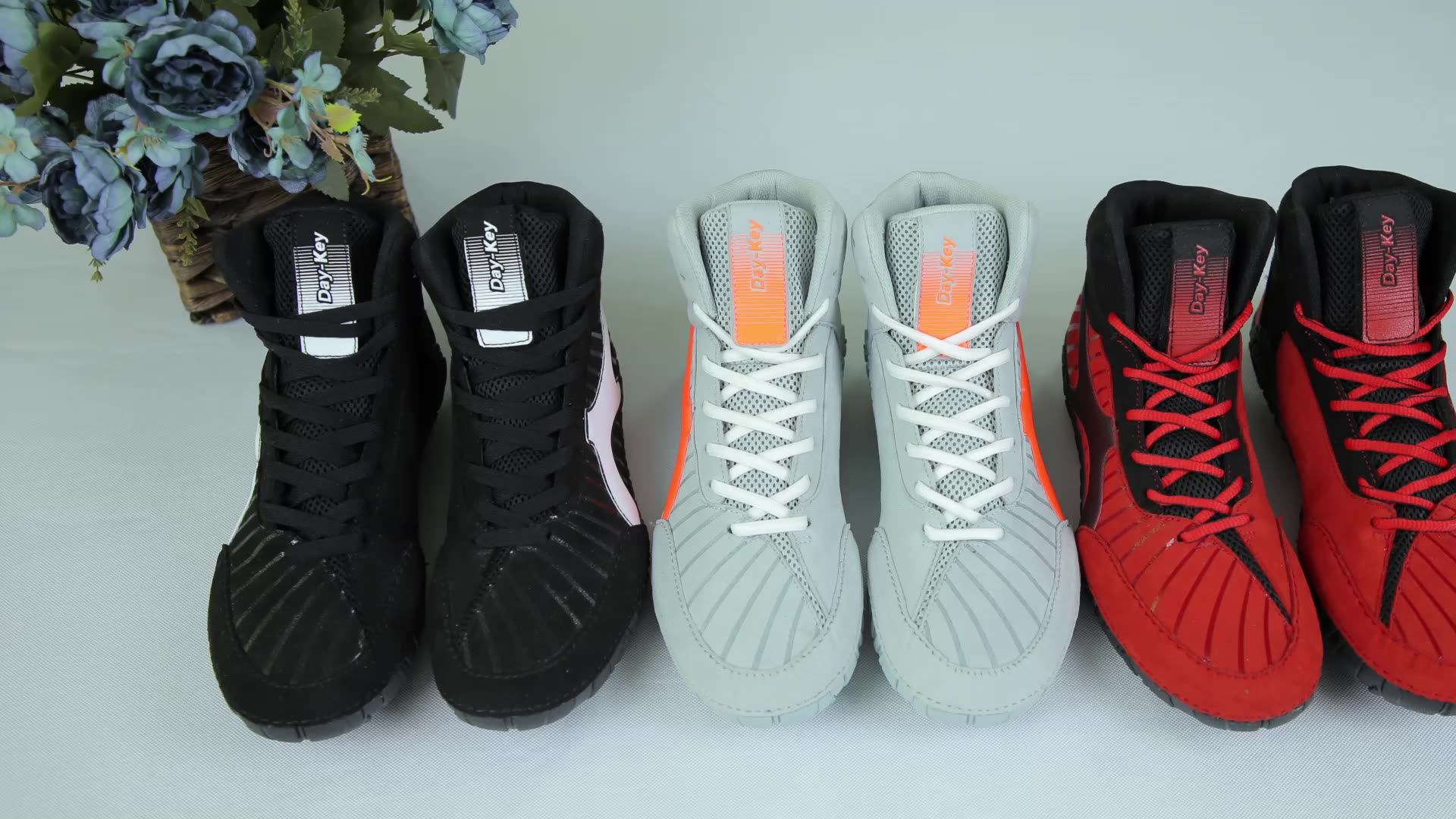 Custom Fashion Professional Sport Leather Red Wrestling Shoes For Men