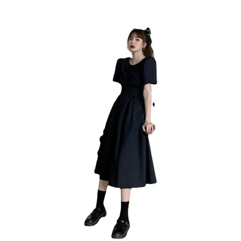 Summer thin Korean version puff sleeves with hollow bow on the back of the new loose and slim dress trendy