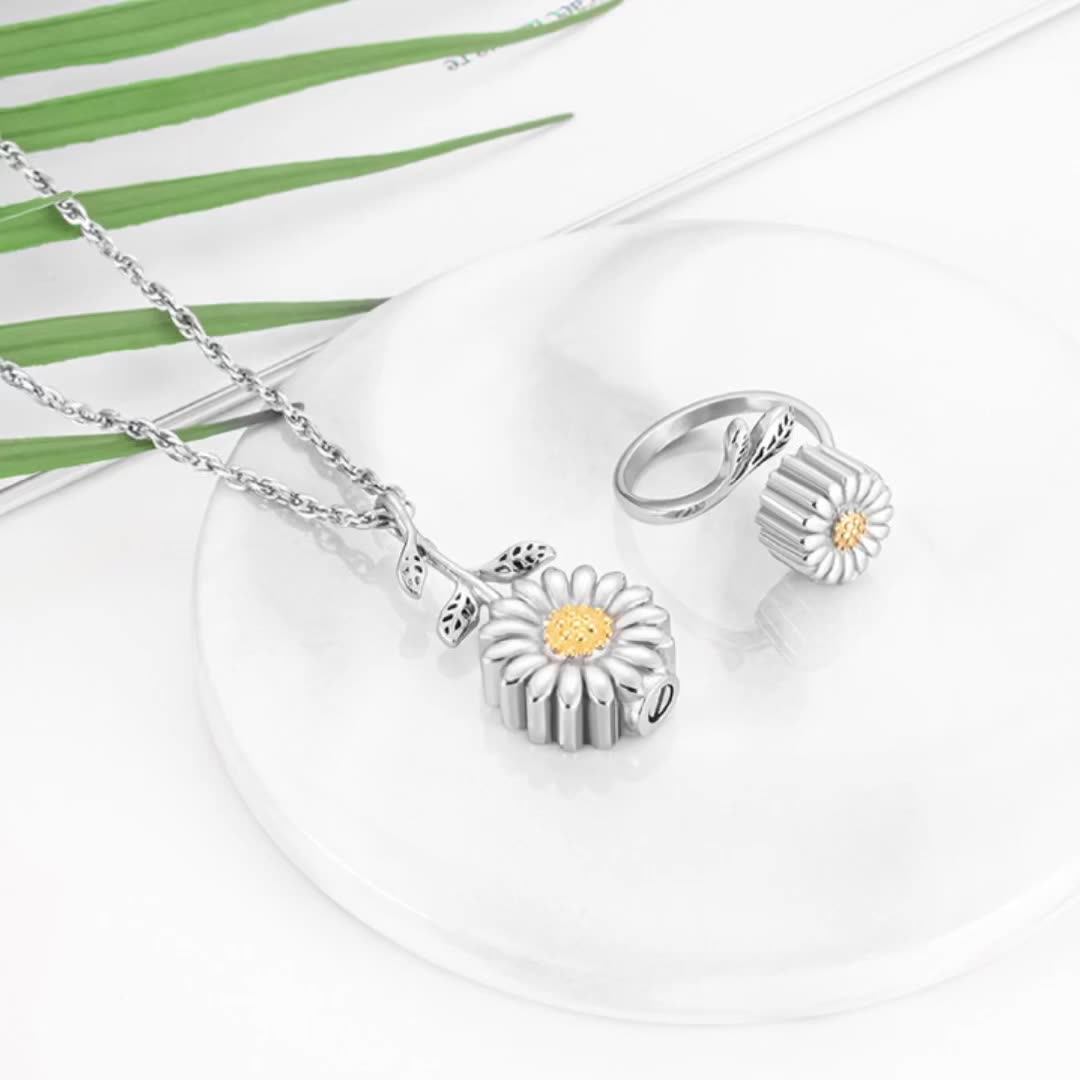 Stainless Steel Sunflower Cremation Ring For Ashes Urn Ring Memorial