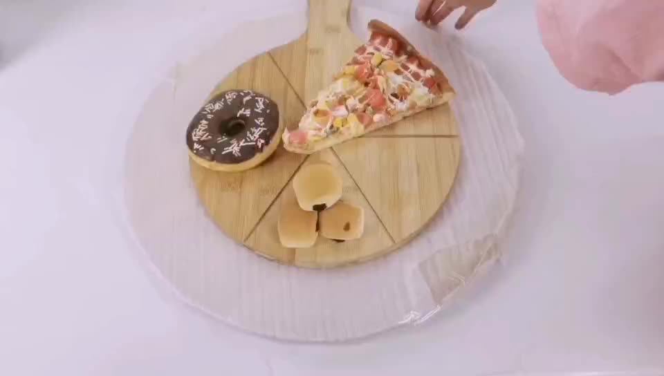 Natural Bamboo Pizza Cutting Board With 6 Grooves Serving Cheeses Bread