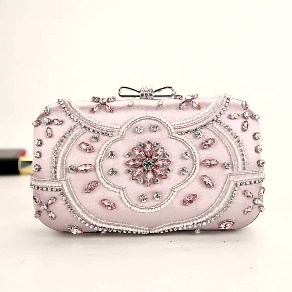 Luxury Pink Crystal Rhinestone Evening Clutch Bags For Women Elegant