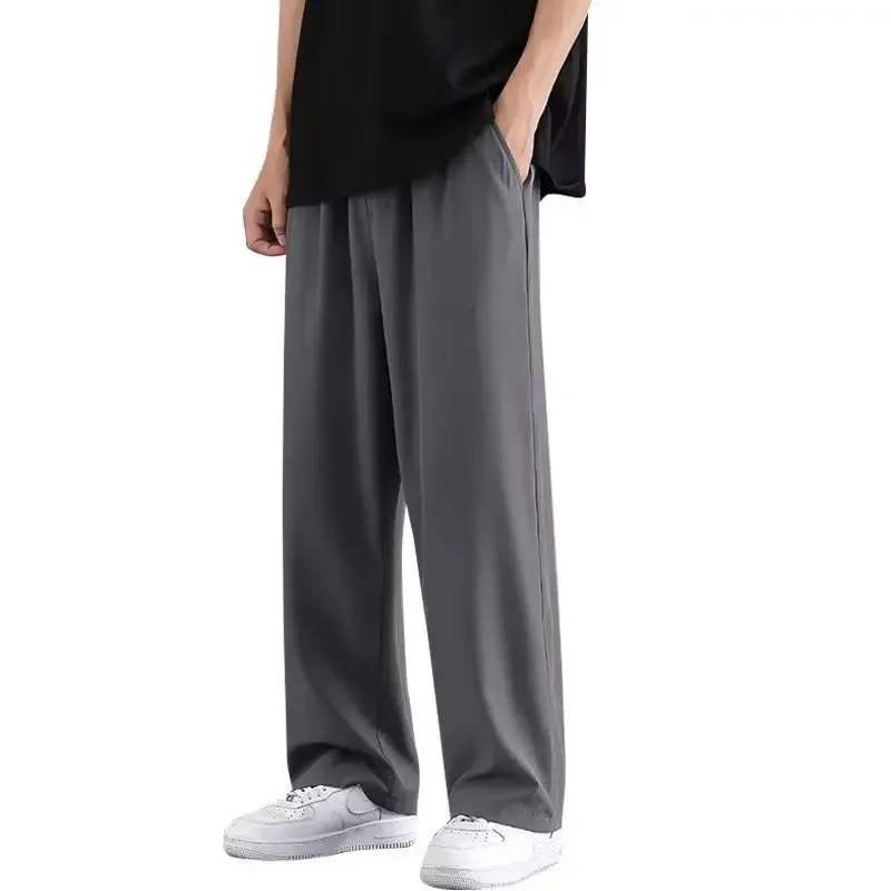 Men's Summer Thin Loose Fit Oversized Ice Silk Casual Straight Leg Elastic Quick-Dry Pants with Drooping Sensation