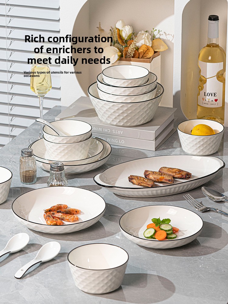 Underglaze Color Bowl and Plate Set for Home Use, 2026 New Practical Model, High-Value Ceramic Bowls, Plates, and Chopsticks, Housewarming Tableware
