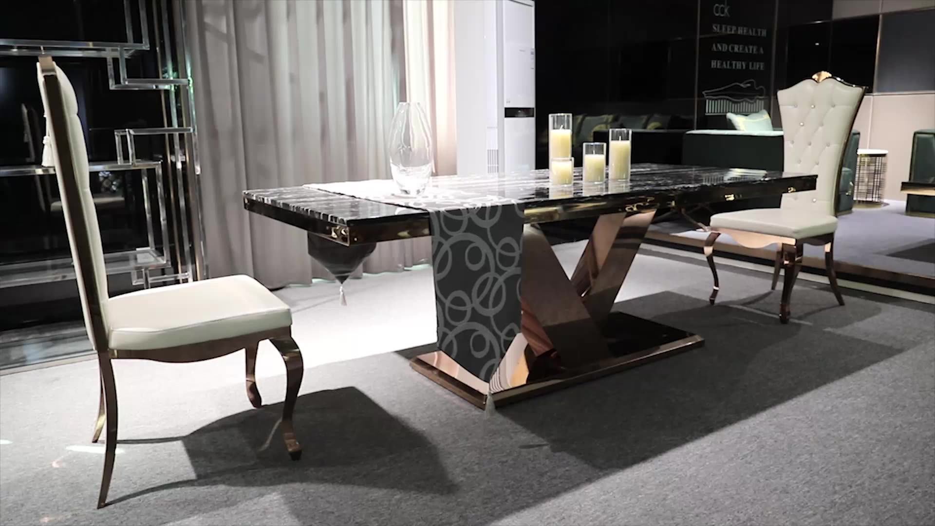 Luxury Gold Dining Table With White Marble Top Banquet Table Oem Furniture Supplier Dining Table