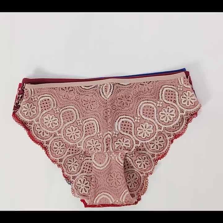 Sexy Lace Midwaist Women's Underwear European Briefs Transparent Red