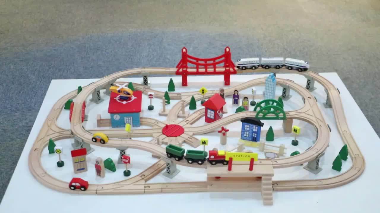 130pcs Deluxe Wooden Train Set Trains Toys Electric Train Set With