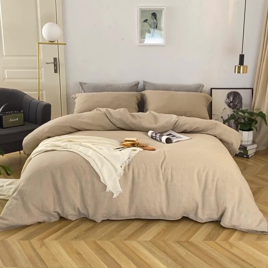 King 4 Piece 100 Pure French Soft Durable Flax Linen Bedding Pre