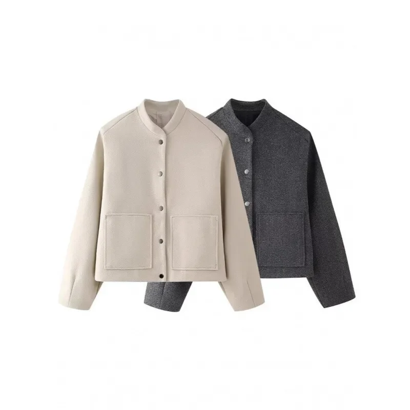 Cross-border Autumn New European and American Women's Fashion Casual Single Breasted Pocket Short Jacket Coat Small Casual Short