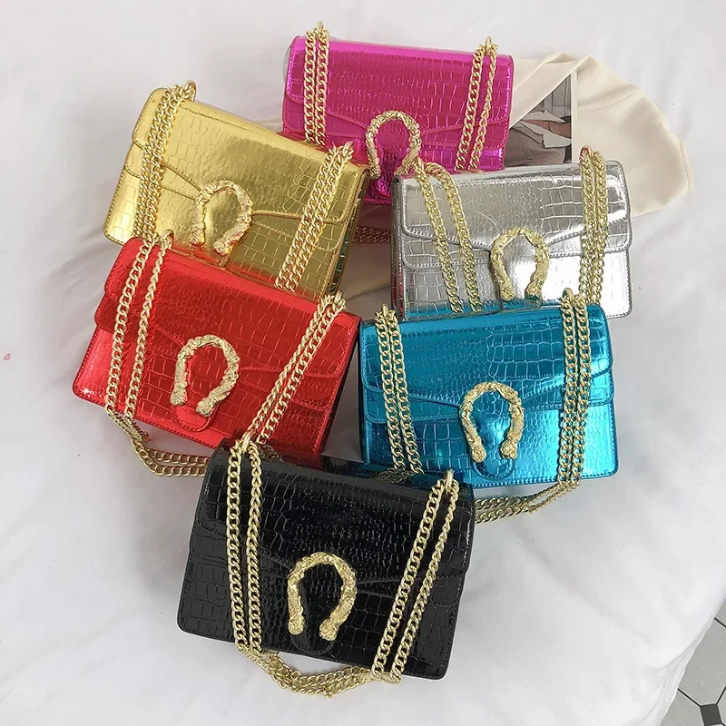 2023 New Crocodile Style Women's Bag European and American Simple Chain Bag Crossbody Shoulder Bag Popular High-end Sense Bag for Women