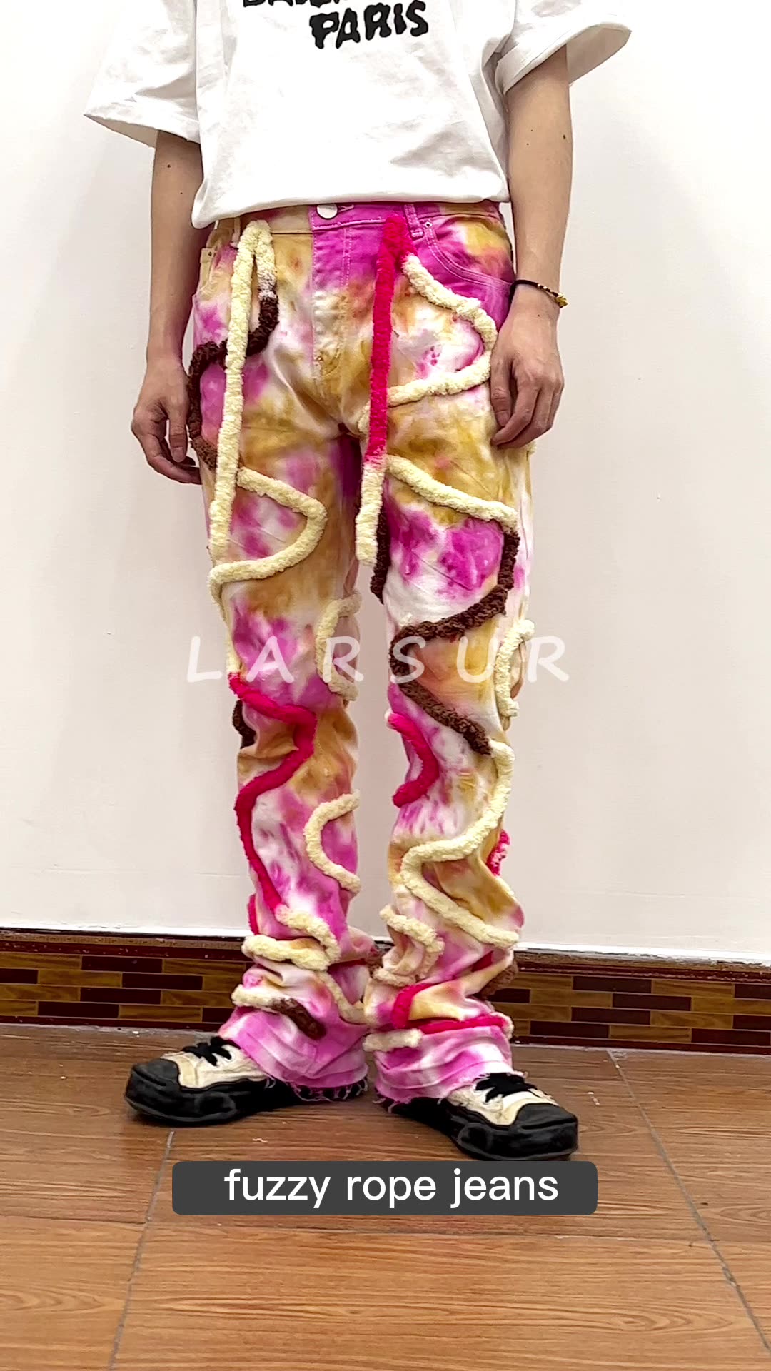 Larsur Custom Logo Oem Odm Women Flare Jeans Baggy Fuzzy Rope Jeans