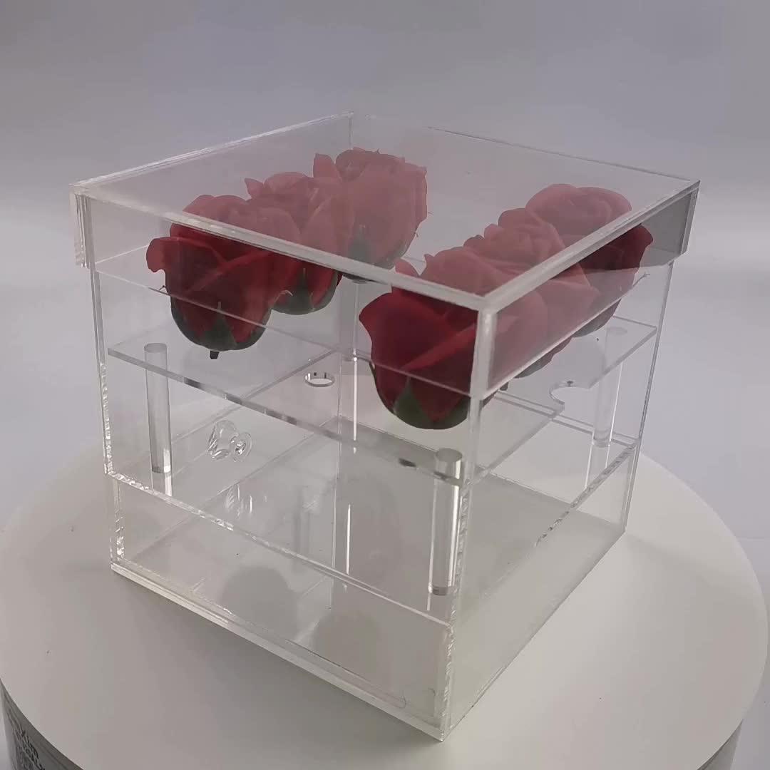 Wholesales Plastic Flower Gift Package Box Clear Acrylic Rose Box With