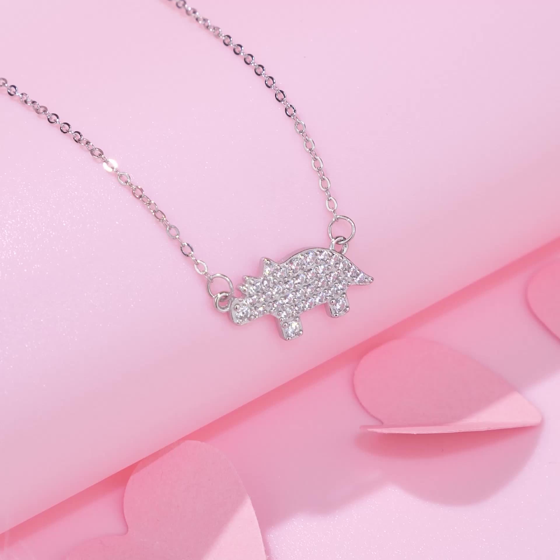 Ailmay 925 Sterling Silver Lovely Rhinoceros Cartoon Animal Clear