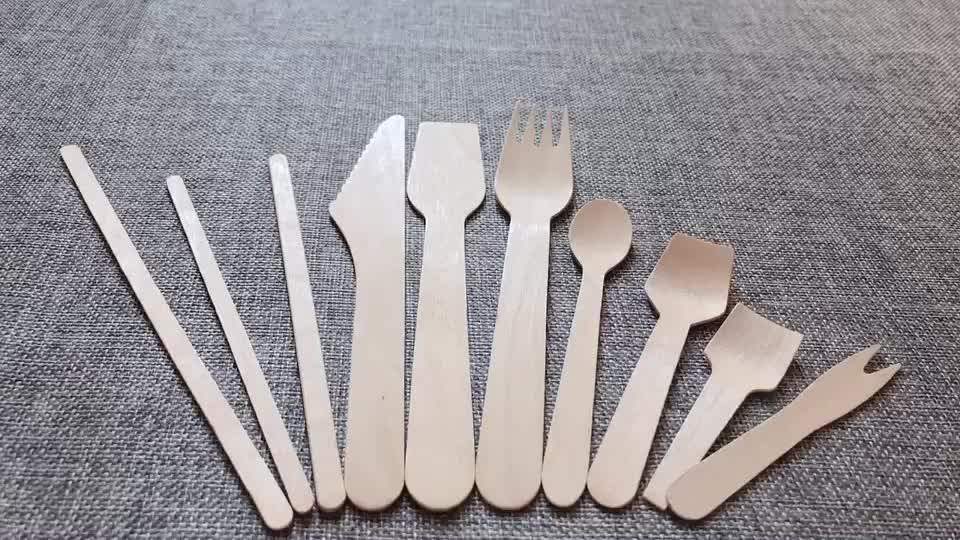 2020 Ecofriendly Biodegradable Disposable Wooden Cutlery Spoon Fork