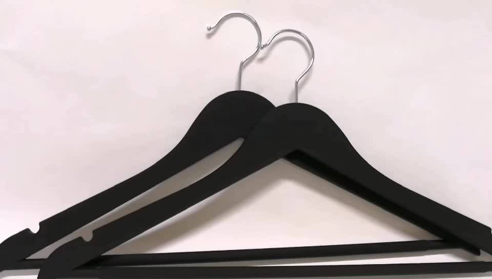 Luxury Rubber Coated Wooden Black Hangers With Nonslip Pant Bar Buy