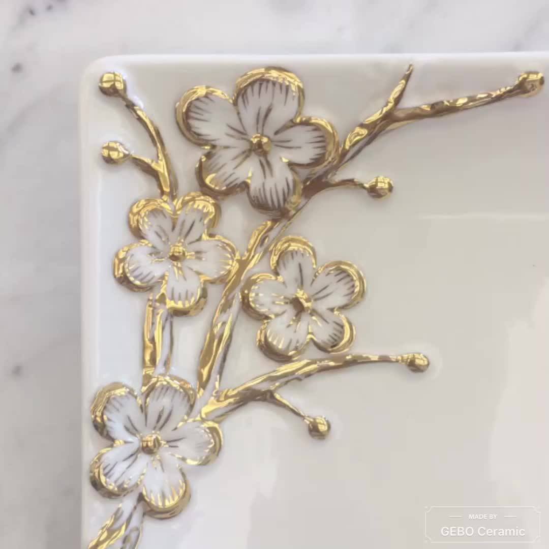 Hot Selling Products China Factory Porcelain Floral Square Dessert