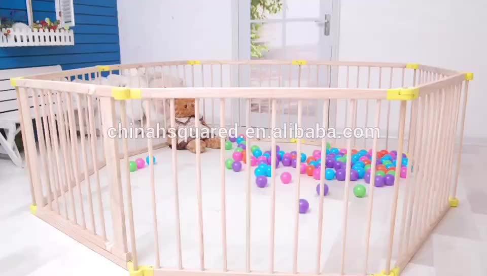 Foldable Baby Playpen With Gate 6 Panels Wooden Game Fence Kids Play