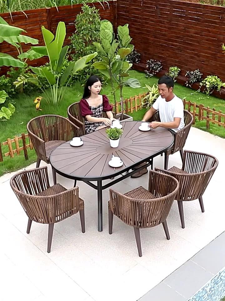Modern Hand Woven Outdoor Dining Table Set Waterproof Rattan