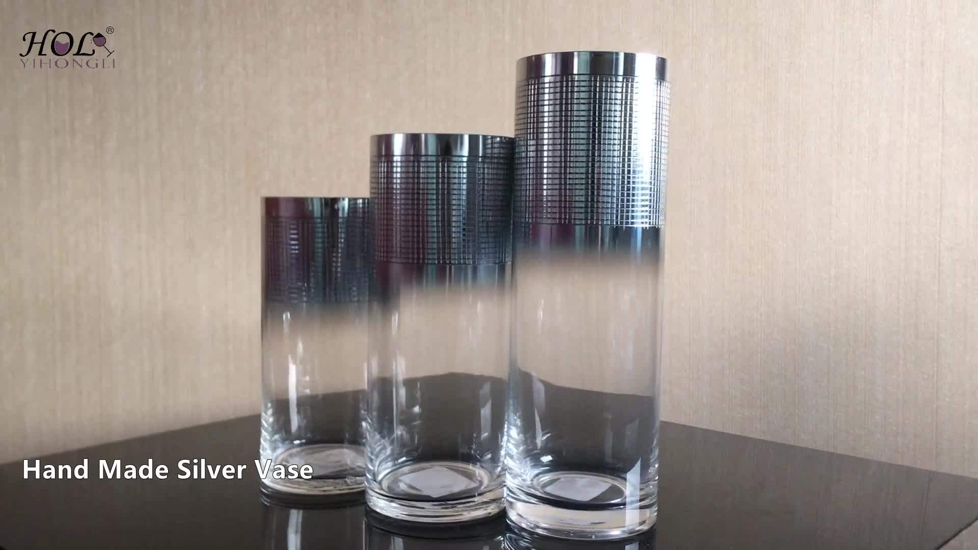 Custom Home Goods Decorative Silver Color Tall Cylinder Transparent