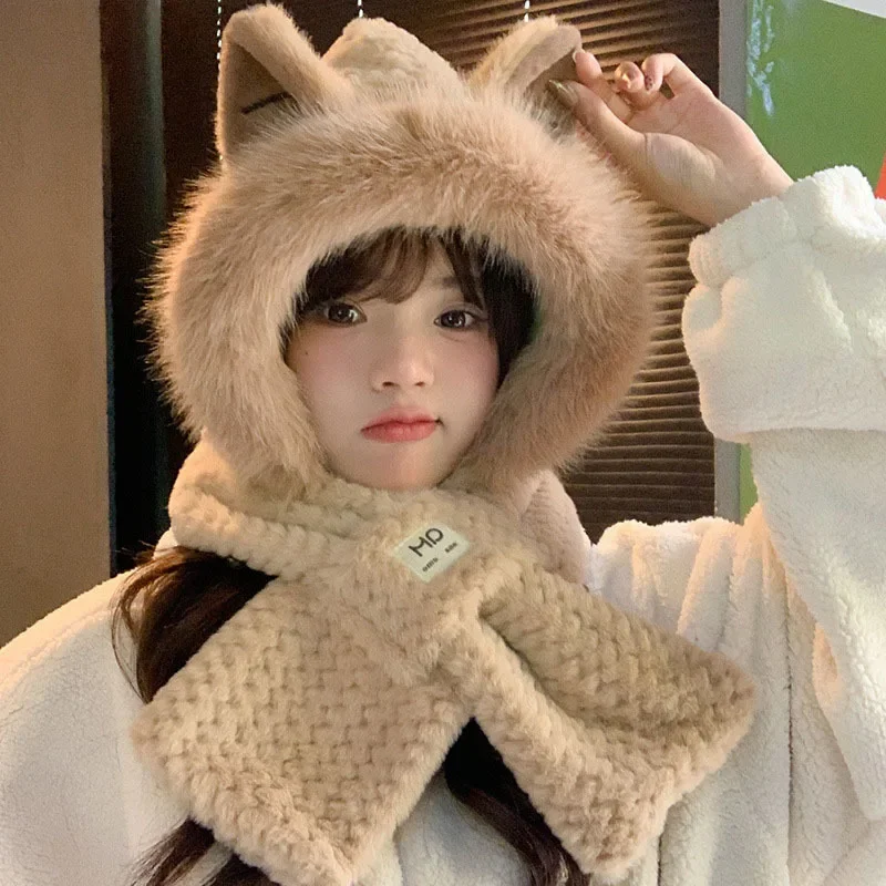 Winter hat, cute keep warm velvet scarf, increased thickness