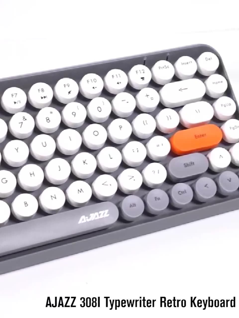 Hot Sale Ajazz 308i 84 Keys Wireless Bt Keyboard Retro Typewriter Round Key For Win/ios/android