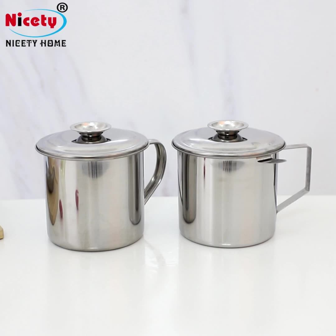 Stainless Steel Oil Storage Grease Keeper Strainer Oil Pot Grease