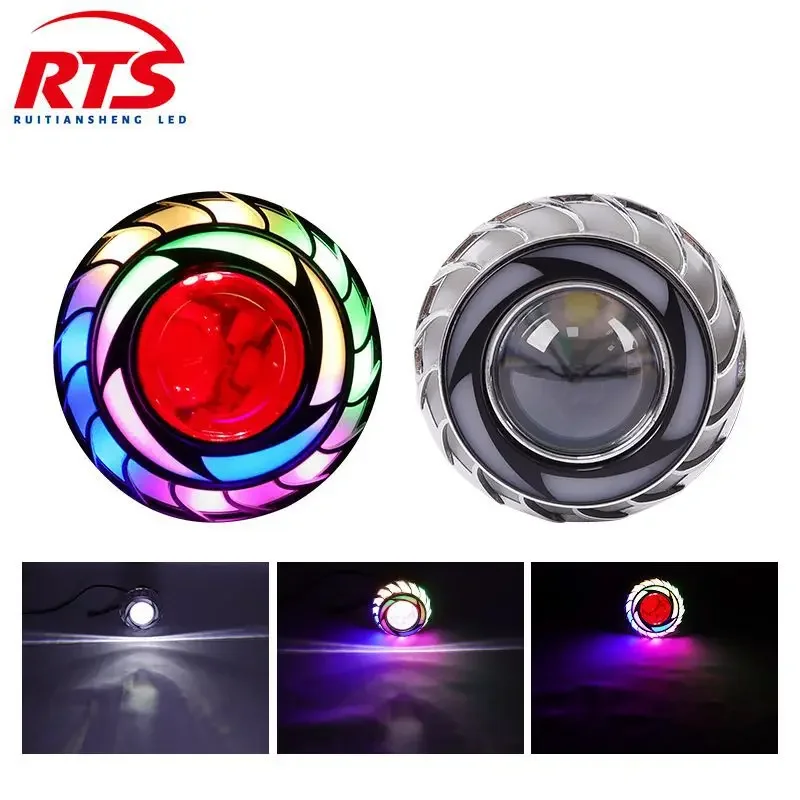 Motorcycle LED Built-in Hot Wheels Double Angel Eyes Aperture Motorcycle Demon Eyes Multicolor Laser Headlight Headlight