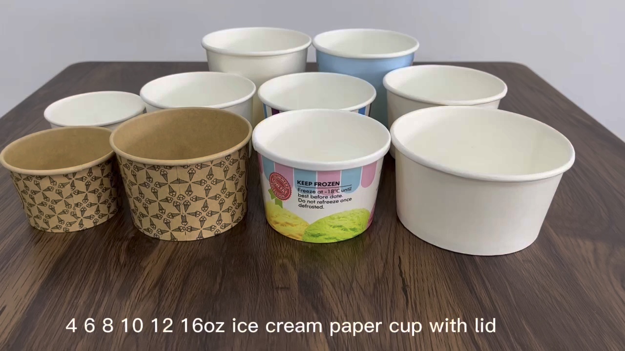 4oz 8oz 12oz 16oz Kraft Paper Ice Cream Cups Frozen Yogurt Paper Ice