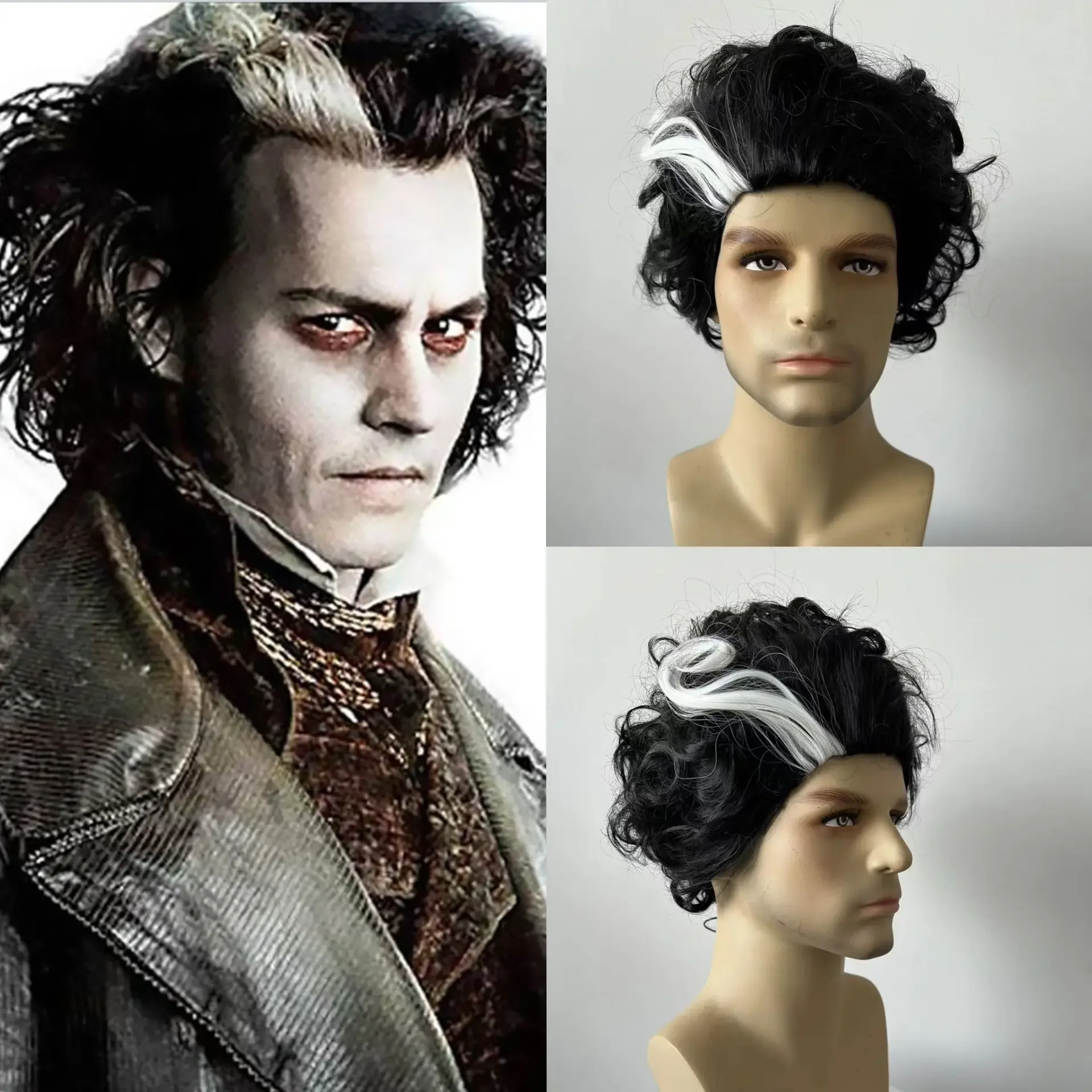 white black curly wig