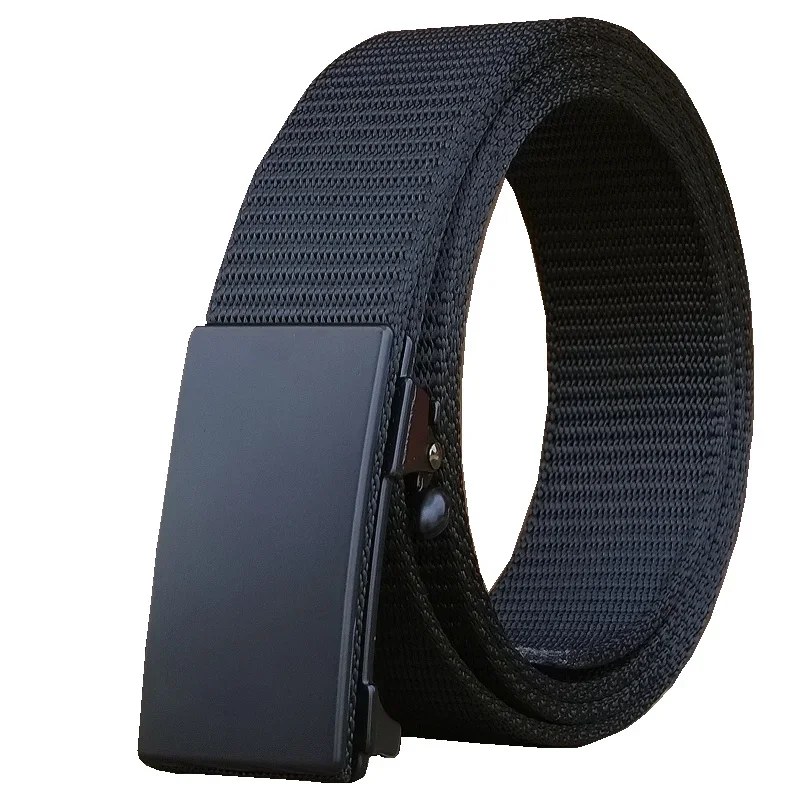 Toothless Hole-free Automatic Buckle Plastic Nylon Canvas Belt Belt Trendy Men's All-match Belt with Outer and Inner Buckle